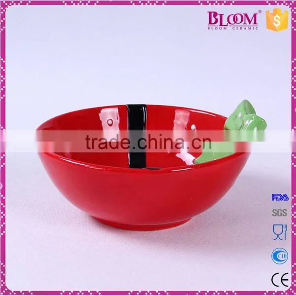 Hand-painted Red Ceramic Christmas Round Candy Bowl photo-2
