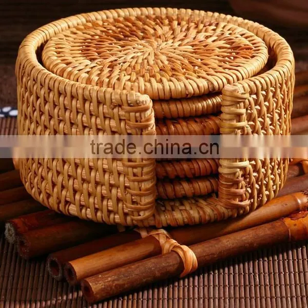 Handmade Rattan Cup Holder / Set of 6 Rattan Coasters Made in Vietnam photo-2