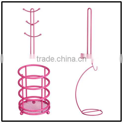 Hot Pink Powder Coating Stylish Iron Metal Fruit Basket Hanger Holders Racks for Kitchen Organizer Storage photo-5