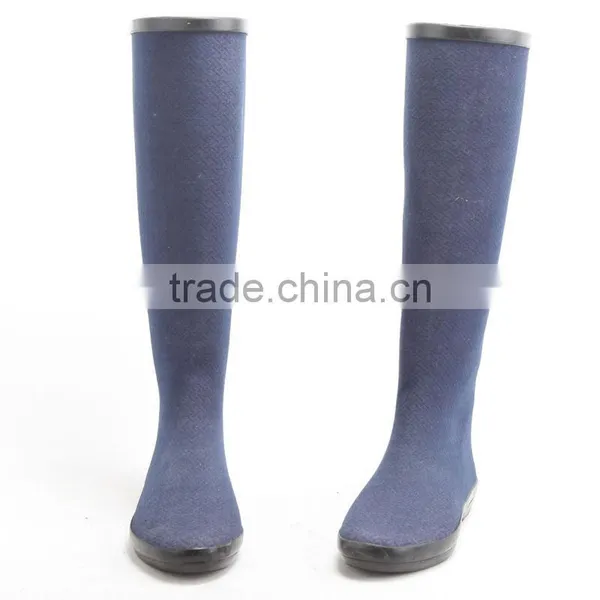 Knee High Fabric Coating Rubber Rain Boots photo-2