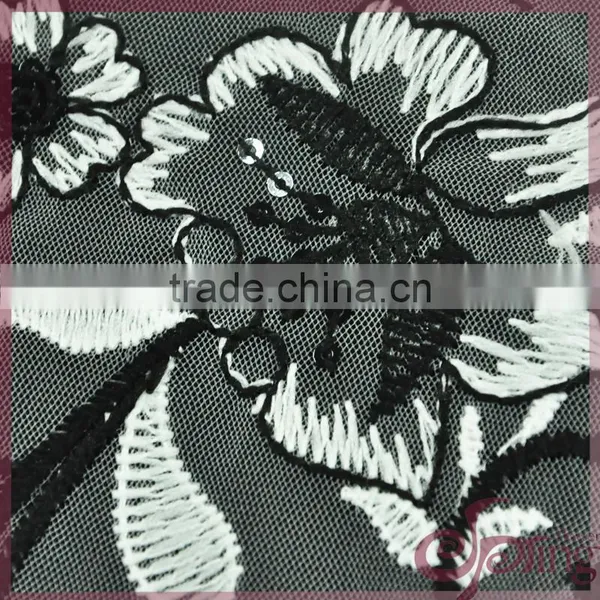 Vine Flower Embroidery French Lace Fabric, Mesh Embroidered Sequin Fabric for Dress photo-3
