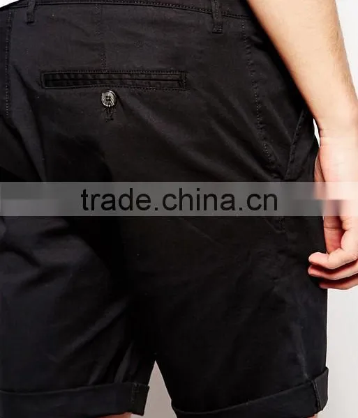 Cheapest New Design Custom Two Back Pocket Men's Black Slim Fit 65% Cotton 35% Polyester Stretch Twill Zip Fly Casual Hot Shorts photo-3