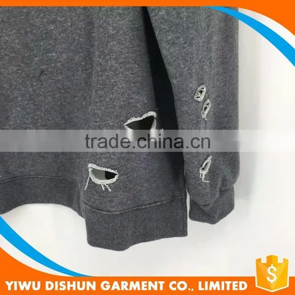 Men Latest Designs Cotton French Terry Blank Hoodies With Many Holes photo-6