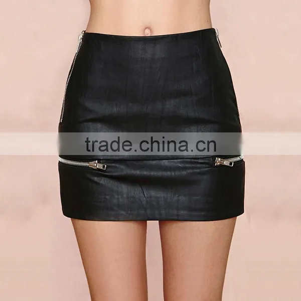MGOO High Quality Black Twill Mini Plain Skirt For Women Wholesale Silver Zip Fashion Sexy Skirt 15144A108 photo-3