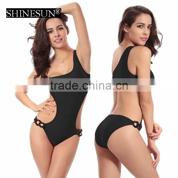 2017 4-color One-Shoulder Swimsuits One Piece Swimwear Unique Six-ring Adjustable Waist Swimsuit photo-3