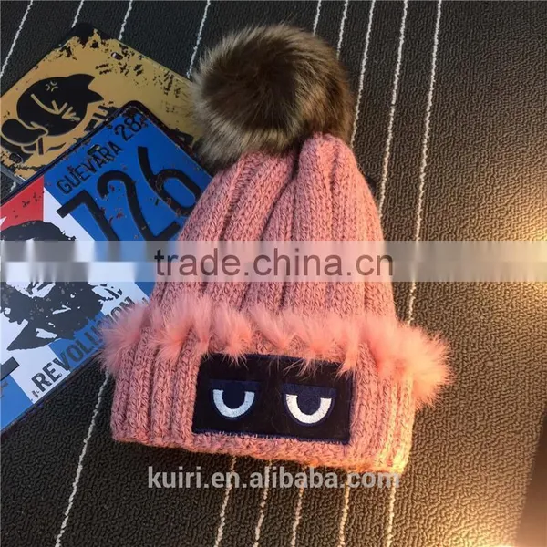 Brand Design Winter Knit Thicken Hat Monster With Faux Fur Poms With Super Quality photo-4