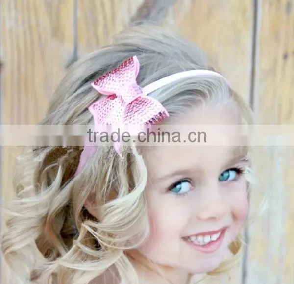 Wholesale Trade Kids Headwear Apparel Accessories Computer Embroidery Flash Bead Piece Big Bowknot 10 Colour Hair Accessories photo-3