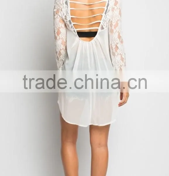 Beautiful Lace Front Long Sleeve Lower Back Lace Blouse photo-5