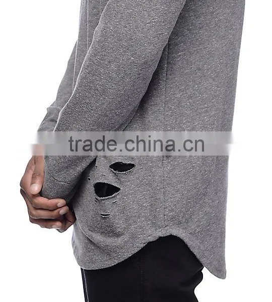 Distressed Heathergrey Long Sleeve Knit Mens Hoodie&sweatshirt photo-3