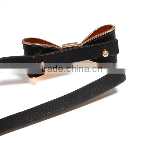 PU Leather Belt Waistband Bowknot Gold Plated Black Adjustable photo-2