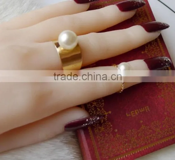 2Pcs/Set Gold Silver Pearl Stack Plain Band Midi Tip Finger Above The Knuckle Open Ring photo-4