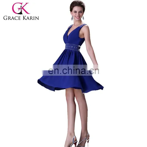 Grace Karin Fashion Sleeveless Deep V-neck Knee Length Chiffon Homecoming Dresses CL3137-2