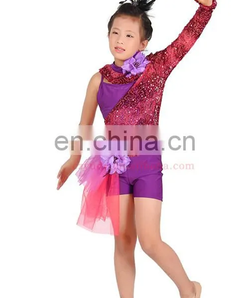 Competition New Designed Chic Shiny Children Jazz Dance Costume Set With Flower Accessory ET-030#