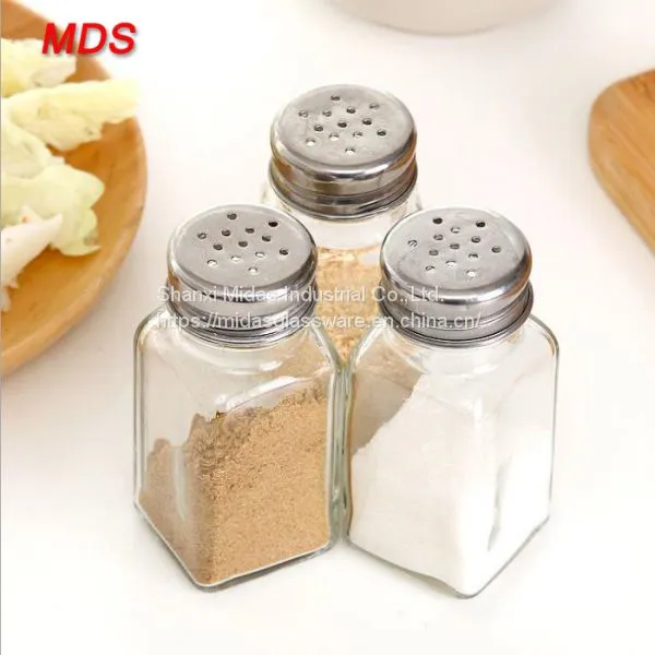 Creative Clear Kitchenware Lead Free Square Salt Glass Jar With Hole photo-2