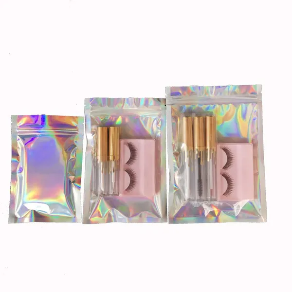 Holographic Plastic Transparent Bag Food Packaging Zip Lock Bag Gold Cosmetic Transparent Plastic Bag photo-2