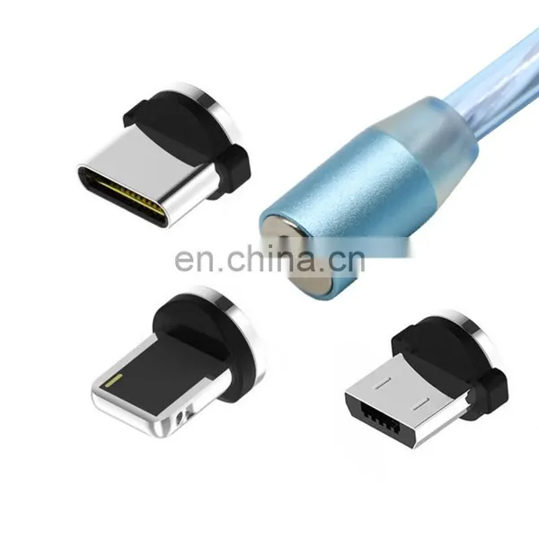 Wholesale 3 in 1 USB LED Flowing Light Magnetic Charging Cable For Phone Android Type C Ios photo-3