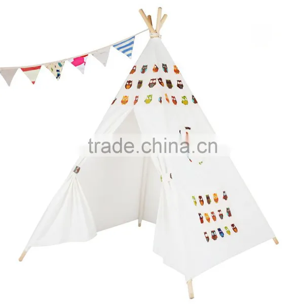 Playhouse-Printed Owl-Preassemble Teepee Canopy Canvas Tent For Kids Cotton One Person Canvas Tent photo-2