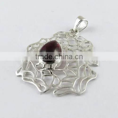 Gemstone Garnet Pendant, Gemstone Silver Jewellery, Online Silver Jewellery photo-3