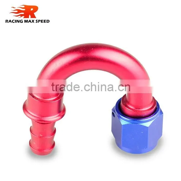 Interchangeable Iso9000 Wholesale Aluminum Oil Cooler Hose Fitting 180 Degree Push On End Blue and Red 10-180-12 photo-2