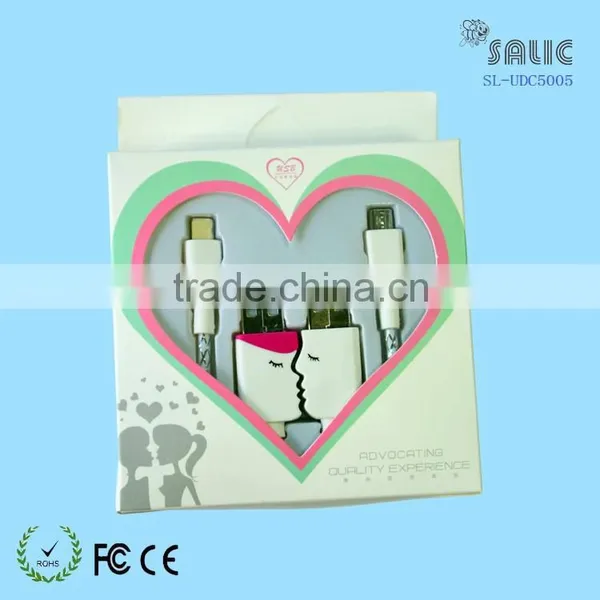 2015 Couples USB Cable Luxurious Lovers Kissing Face 2 in 1 USB Cables For Mobile