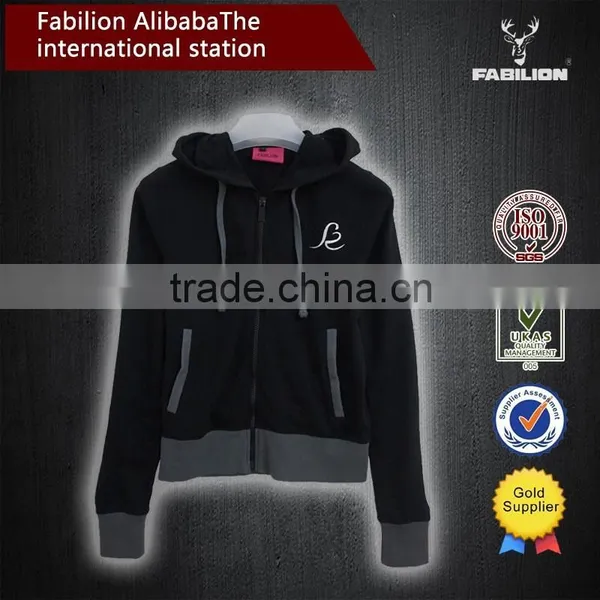 Slim Fit Side Pocket Soft Hooded Woman Yoya Sweatshirt for 100% Cotton Plain Black Hoodie