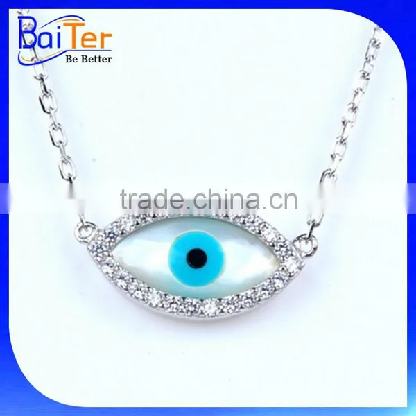 Turkish Rhodium Plated 925 Sterling Sliver Mother of Pearl Greek Evil Eye Necklace With CZ Stone photo-3
