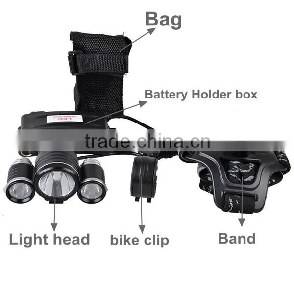 6000 Lumen 4 Modes XML T6 And R2 3 LED Brightest Lumen Rechargeable Headlamp + Bag + Bike Clip + Band + Normal Box Packing photo-3