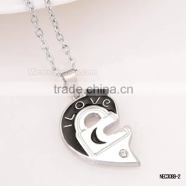 I Love You Key Split Heart Silver Plated Couple Love Necklace photo-3