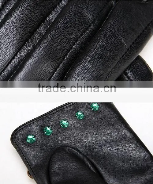 Hot Good Crystal Gloves Leather Handmade Crystal Gloves photo-6