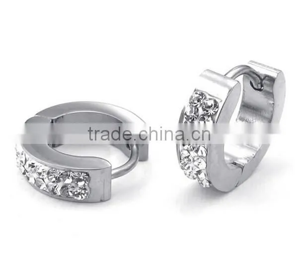 2016 Simple Design Stainless Steel Silver Crystal Hoop Earrings Women Party Jewelry photo-3