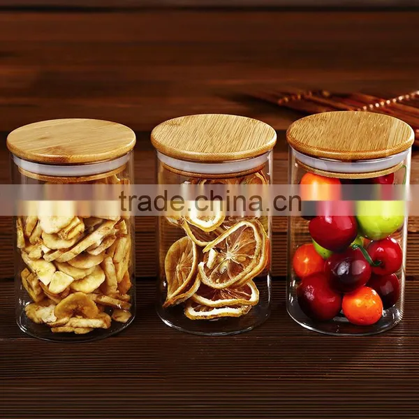 Wholesale Heat Borosilicate Kitchen Glass Jars With Wooden Lid QM3370 photo-3