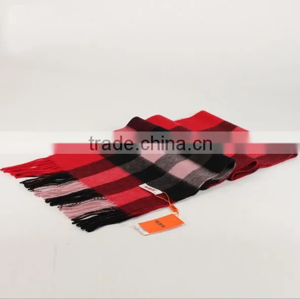 Wool Checked Female Tassels Winter Scarf photo-3