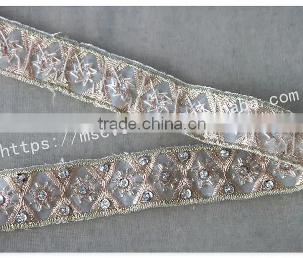 Elegant Design 2.5cm Width Champagne Crystal Trim Bridal Embrodiery photo-3