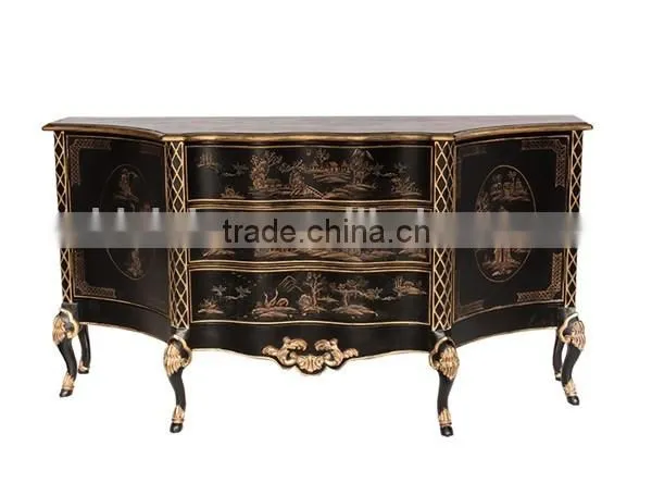 Vintage Style Carved Wooden Curio Cabinets, Hand Painting Console Cabinet, Classical Wood Side Cabinet For Living Room photo-3