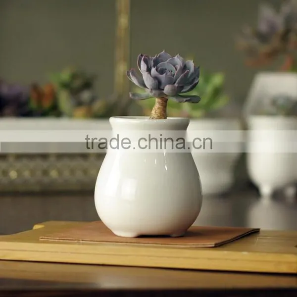Attractive Indoor Glazed White Ceramic Small Flower Pots photo-2