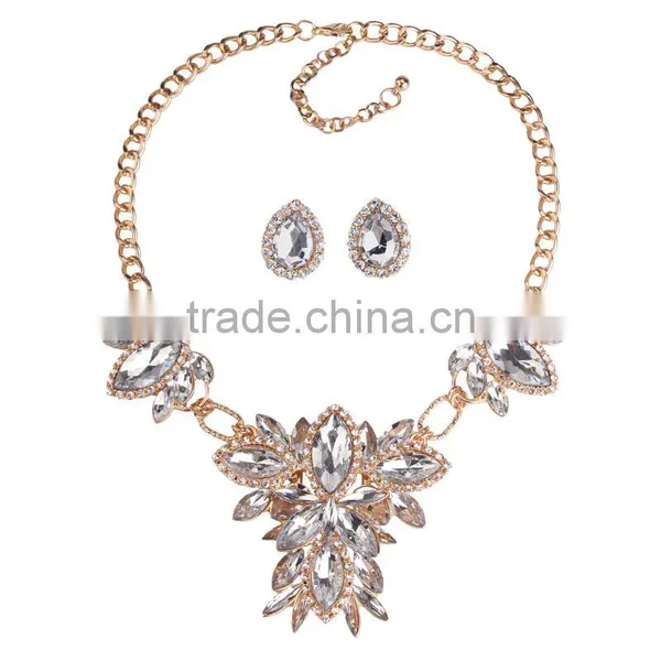 Women Fashionable Crystal Tear Drop Gems Pendant Choker Necklace Earrings Jewelry Set photo-5