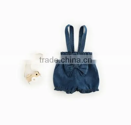 Suspender Denim Bowtie Shorts Diaper Bloomer Wholesale Baby Clothes Shorts photo-2