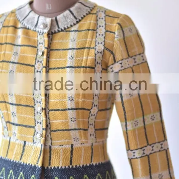 Handmade Vintage Kantha Boho Jacket in One of a Kind Yellowish Print ~ Small photo-3