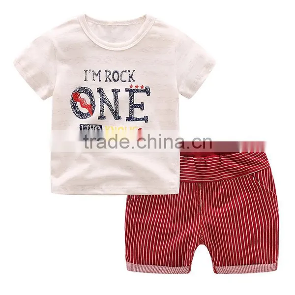 Wholesale 100% Cotton Striped Children's Boy Baby Clothes Set Kids t Shirt Beach Wear Set photo-4