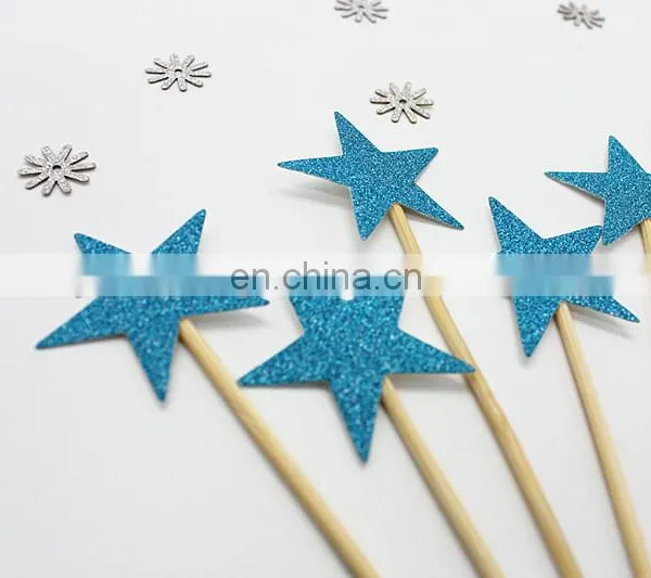 Cheap Blue Stars Paper Cupcake Toppers Birthday Cake Decorations photo-4