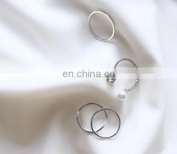 4PCS/Set Gold Plated Minimalist Pearl Diamond Mix Design For Women Knuckle Ring Set photo-5
