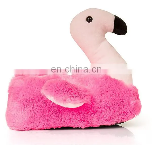 Winter Home Indoor Custom Pretty Pink Woman Stuffed Soft Plush Flamingo Slippers Shoes photo-4