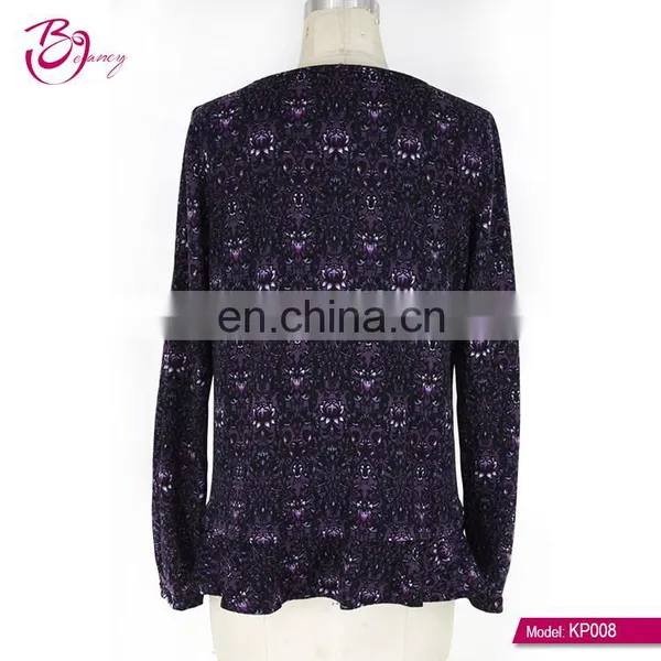 GuangZhou Supplier Vintage Printing Pattern Plus Size Frill Hem Ropa Mujer Blouse for Middle Age Woman photo-2