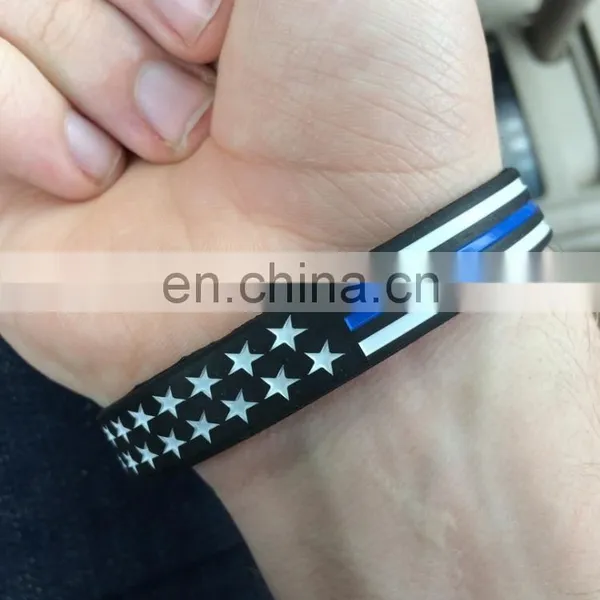 Thin Blue Line Silicone Bracelets With USA Flag photo-5