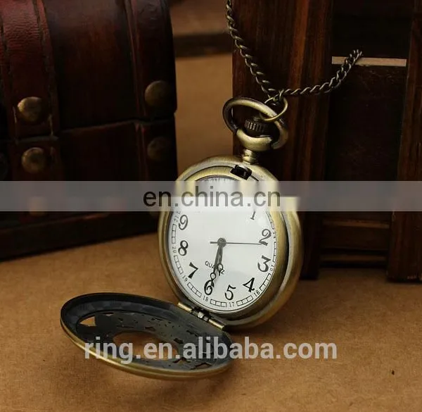 Vintage Hollow Flower Rabbit Pattern Quartz Old Pocket Watch Necklace photo-4