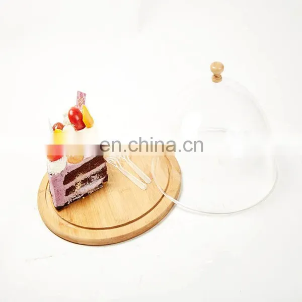 Hot Sale Eco-friendly Bamboo Cake Storage Tray,Bamboo Food Serving Tray With Acrylic Cover Pantry Organizer Kitchen & Tabletop photo-2