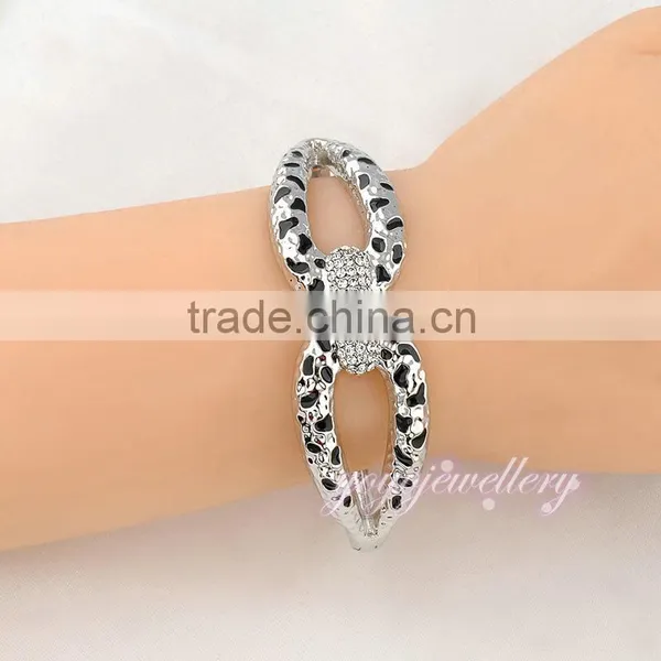 New Products Leopard Silver Color Crystal Enamel Bangle photo-5