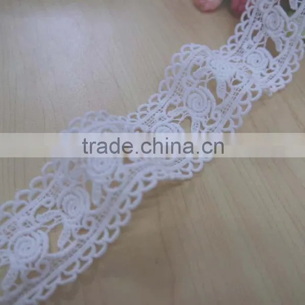 Wholesale New White Colour Embroidered Style and Organic Contton Lace for Weding Dress photo-2