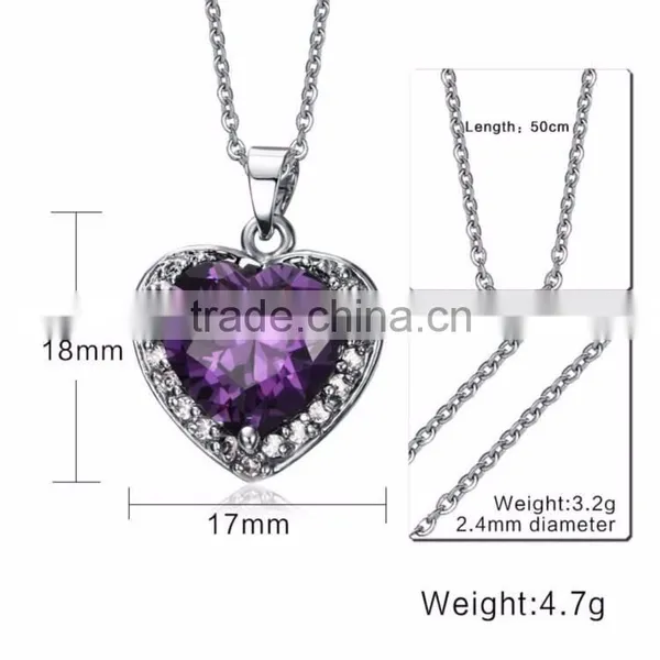 Beautiful Heart Purple Zircon Amethyst Crystal Necklace photo-5