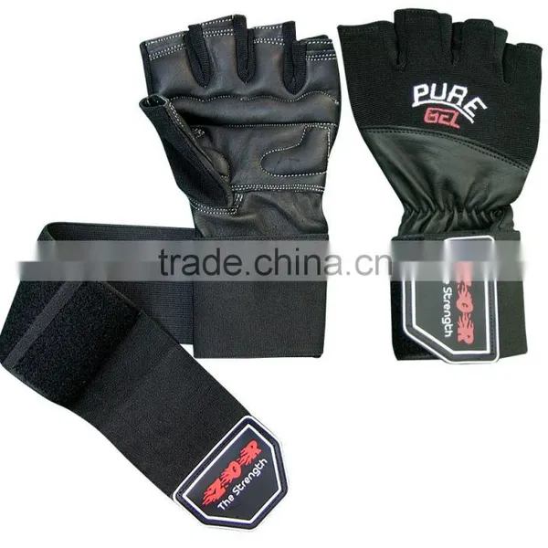 Leather Weight Lifting Gloves Wide Wrist Wrap Gloves photo-2